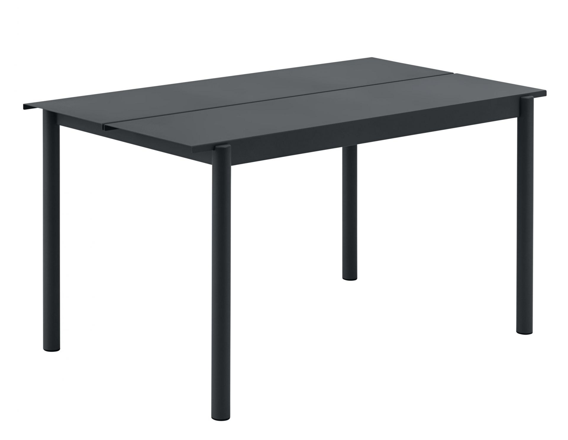 Muuto Linear Steel Outdoor Tisch, anthrazitfarbener Gartentisch aus Stahl mit minimalistischem Design, 140x75 cm.